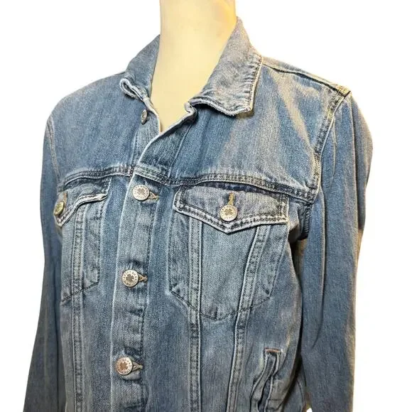 Lucky Brand Raw Hem Denim Trucker Jacket, Cotton Tencel Blend, Women's Large - Picture 2 of 9